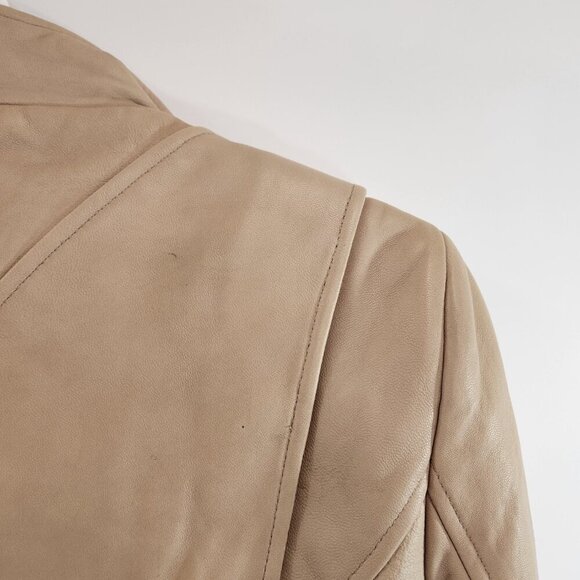 Calvin Klein Women's Moto Tan Genuine Leather Jacket Size Small - Picture 9 of 15
